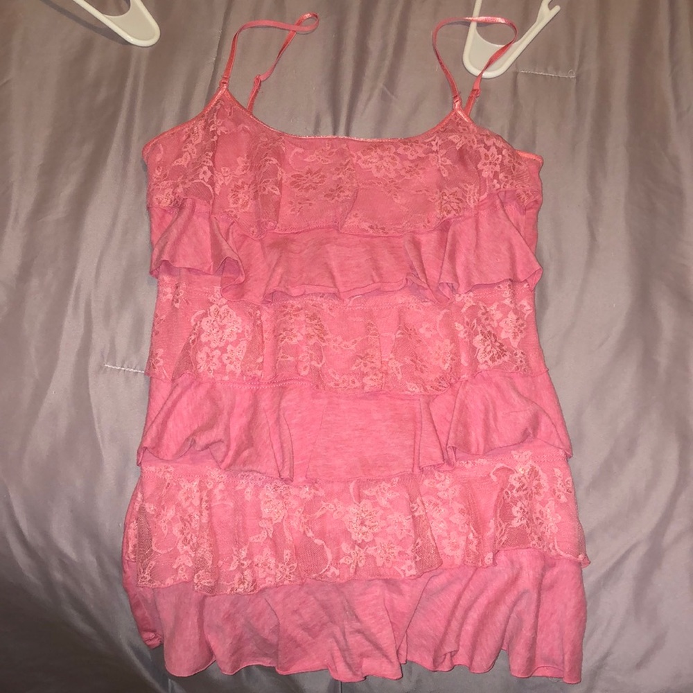 Pink ruffled tank top